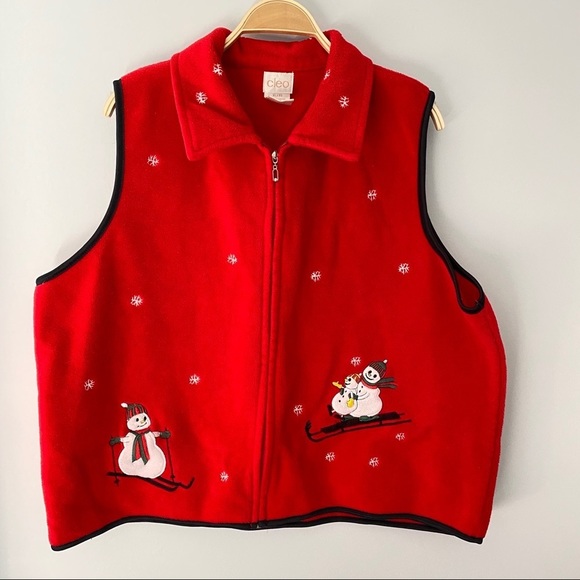 Cleo X-Mas Fleece Red Women's Vest Ugly Sweater- Size XL - Picture 1 of 9